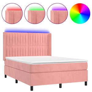 Box spring postel s matrací a LED růžová 140x190 cm samet - obrázek 2