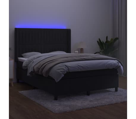 vidaXL Box spring postelja z vzmetnico LED črna 140x200 cm žamet