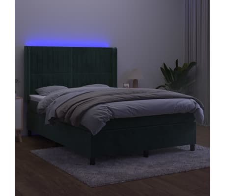 vidaXL Boxspringbett mit Matratze & LED Dunkelgrün 140x200 cm Samt