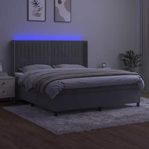 Box spring postelja z vzmetnico LED svetlo siva 160x200cm žamet - slika 3
