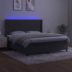 Box spring postelja z vzmetnico LED temno siva 160x200 cm žamet - slika 3