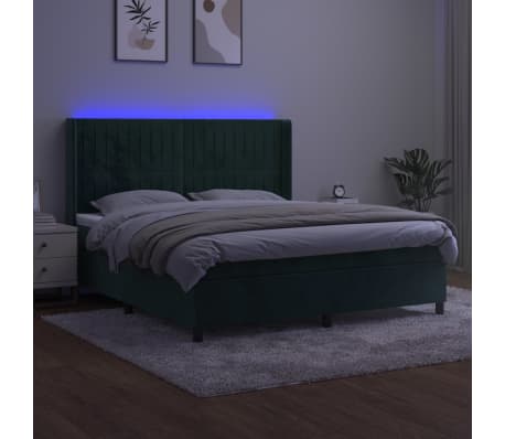 vidaXL Sommier à lattes de lit matelas et LED Vert foncé 160x200 cm