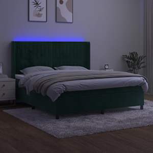 Box spring postel s matrací a LED tmavě zelená 160x200 cm samet - obrázek 3