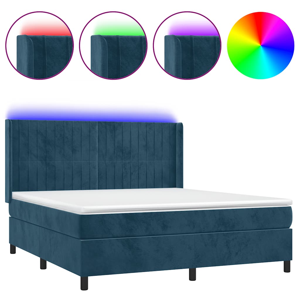vidaXL Boxspring met matras en LED fluweel donkerblauw 160x200 cm blauw, foto 3