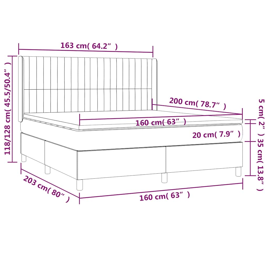 Box spring postelja z vzmetnico LED temno modra 160x200cm žamet - slika 9
