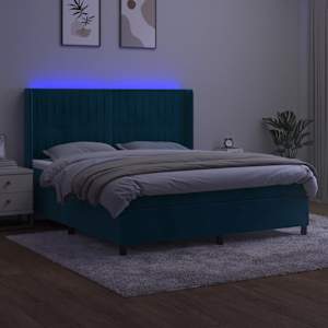 Box spring postel s matrací a LED tmavě modrá 160x200 cm samet - obrázek 4