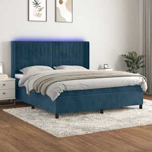 Box spring postel s matrací a LED tmavě modrá 160x200 cm samet - obrázek 1