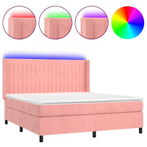 Box spring postel s matrací a LED růžová 160x200 cm samet - obrázek 2