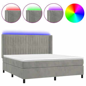 Box spring postel s matrací a LED světle šedá 180x200 cm samet - obrázek 2