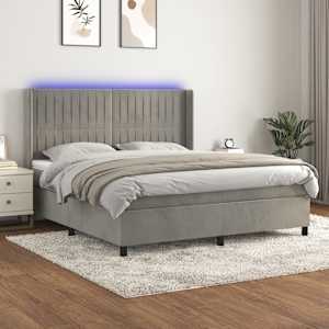 Box spring postel s matrací a LED světle šedá 180x200 cm samet - obrázek 1