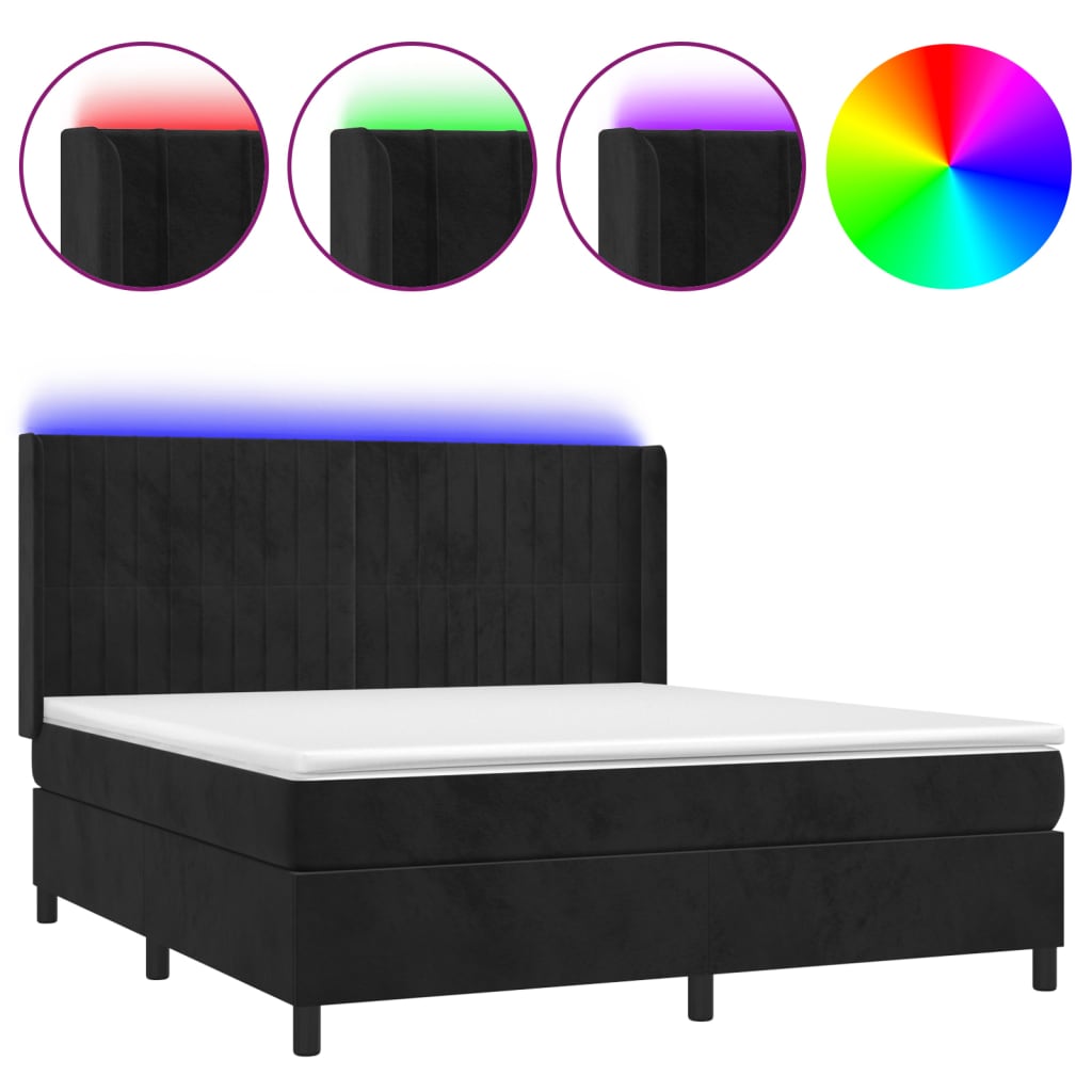 vidaXL Box spring postelja z vzmetnico LED črna 180x200 cm žamet