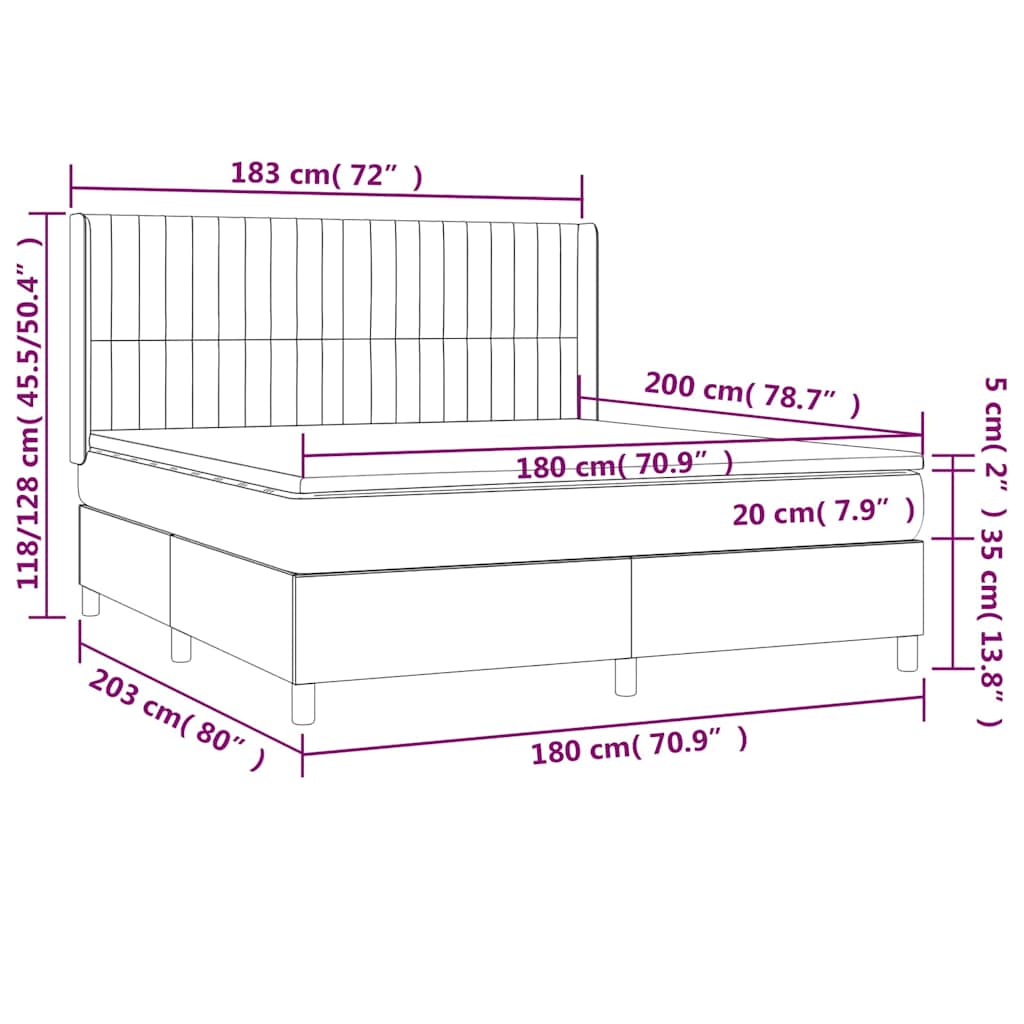 Box spring postel s matrací a LED tmavě modrá 180x200 cm samet - obrázek 9