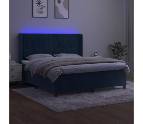 vidaXL kontinentalseng med LED-lys 180x200 cm fl&oslash;jl m&oslash;rkebl&aring;