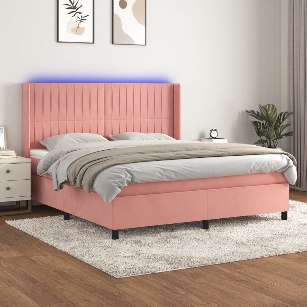Sommier tapissier avec matelas et LED Rose 180x200 cm Velours