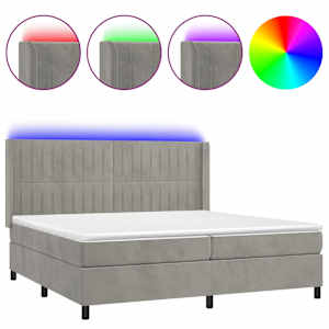 Box spring postel s matrací a LED světle šedá 200x200 cm samet - obrázek 2