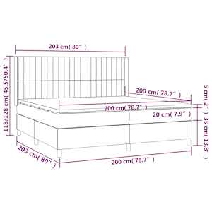 Box spring postel s matrací a LED tmavě šedá 200x200 cm samet - obrázek 8