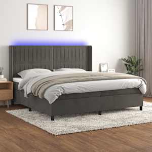 Box spring postel s matrací a LED tmavě šedá 200x200 cm samet - obrázek 1