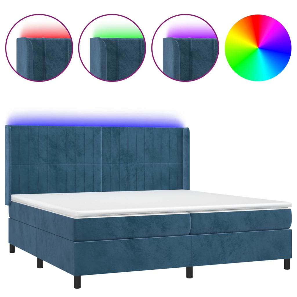 vidaXL Boxspring met matras en LED fluweel donkerblauw 200x200 cm