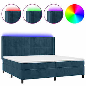Box spring postel s matrací a LED tmavě modrá 200x200 cm samet - obrázek 2