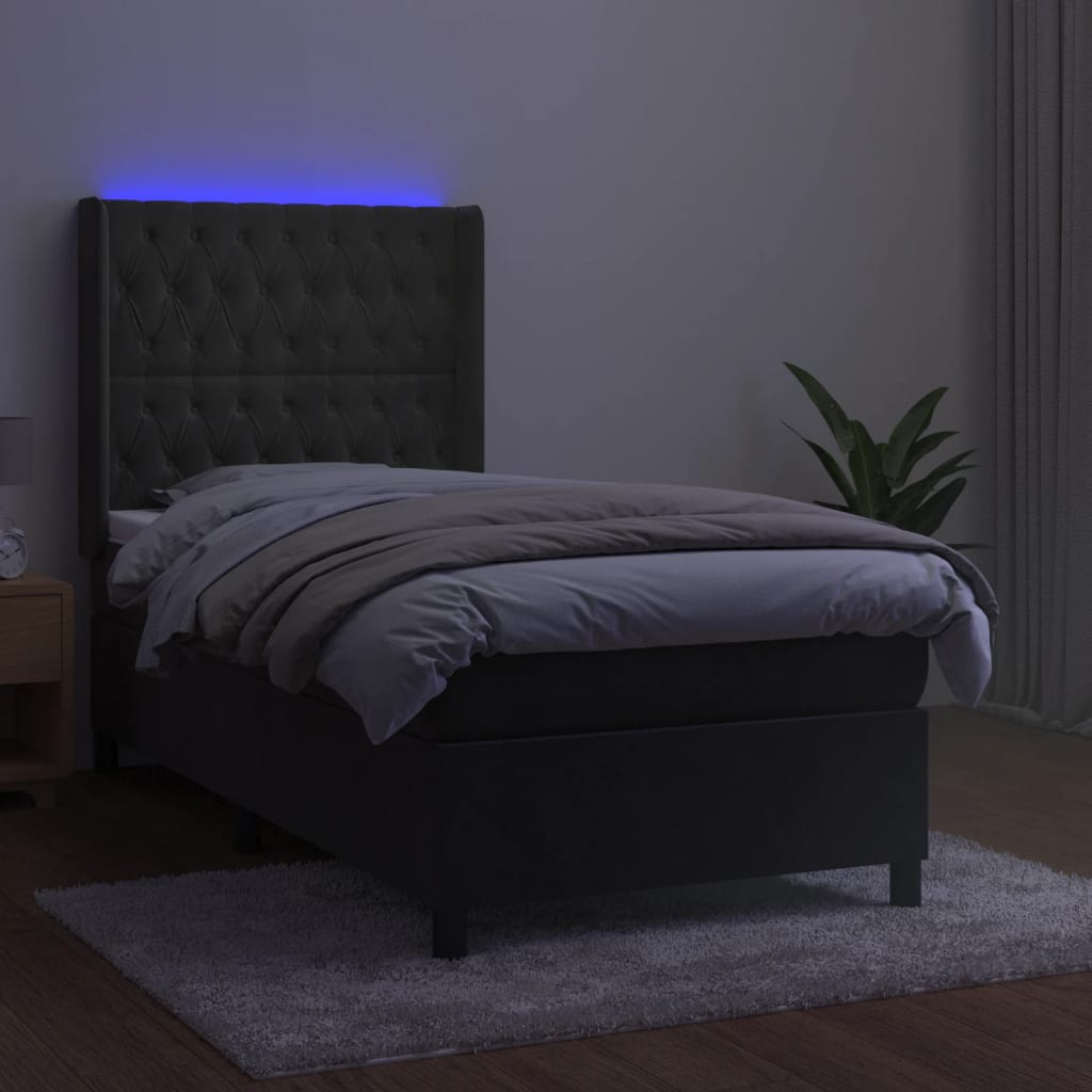 Box spring postelja z vzmetnico LED temno siva 80x200 cm žamet