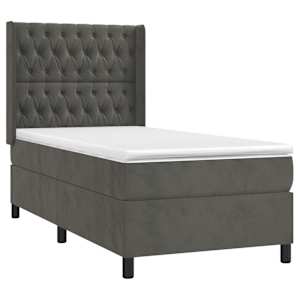 Box spring postel s matrací a LED tmavě šedá 80 x 200 cm samet - obrázek 4