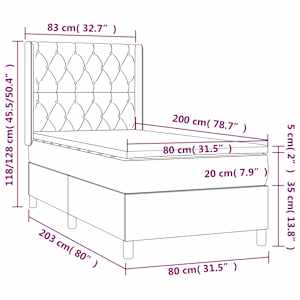 Box spring postelja z vzmetnico LED črna 80x200 cm žamet - slika 8