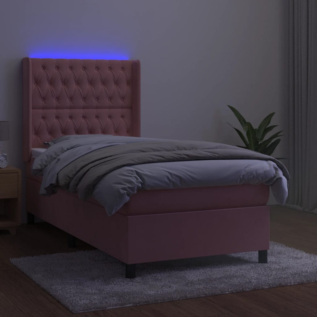 vidaXL Boxspring met matras en LED fluweel roze 80x200 cm afbeelding