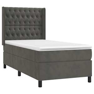 Box spring postel s matrací a LED tmavě šedá 90x190 cm samet - obrázek 4