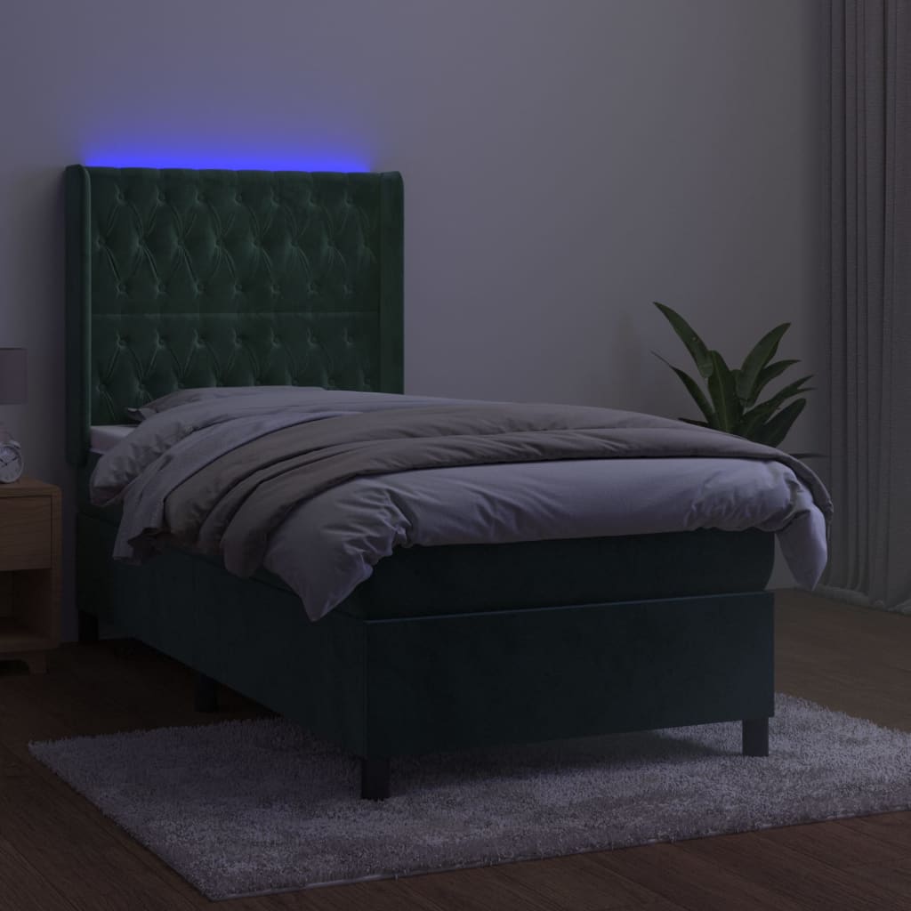 Thumbnail - vidaXL Boxspringbett mit Matratze & LED Dunkelgrün 90x190 cm Samt
