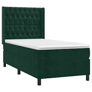 Box spring postel s matrací a LED tmavě zelená 90x190 cm samet - obrázek 4