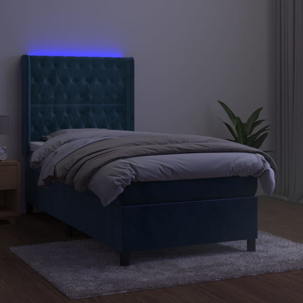 Thumbnail - vidaXL Boxspringbett mit Matratze & LED Dunkelblau 90x190 cm Samt