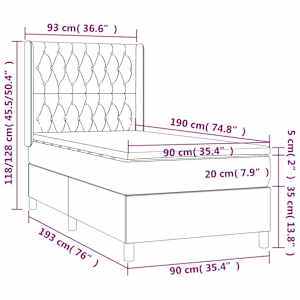 Box spring postel s matrací a LED tmavě modrá 90x190 cm samet - obrázek 9