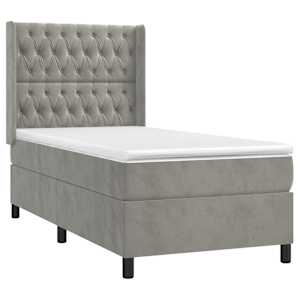 Box spring postel s matrací a LED světle šedá 90x200 cm samet - obrázek 4