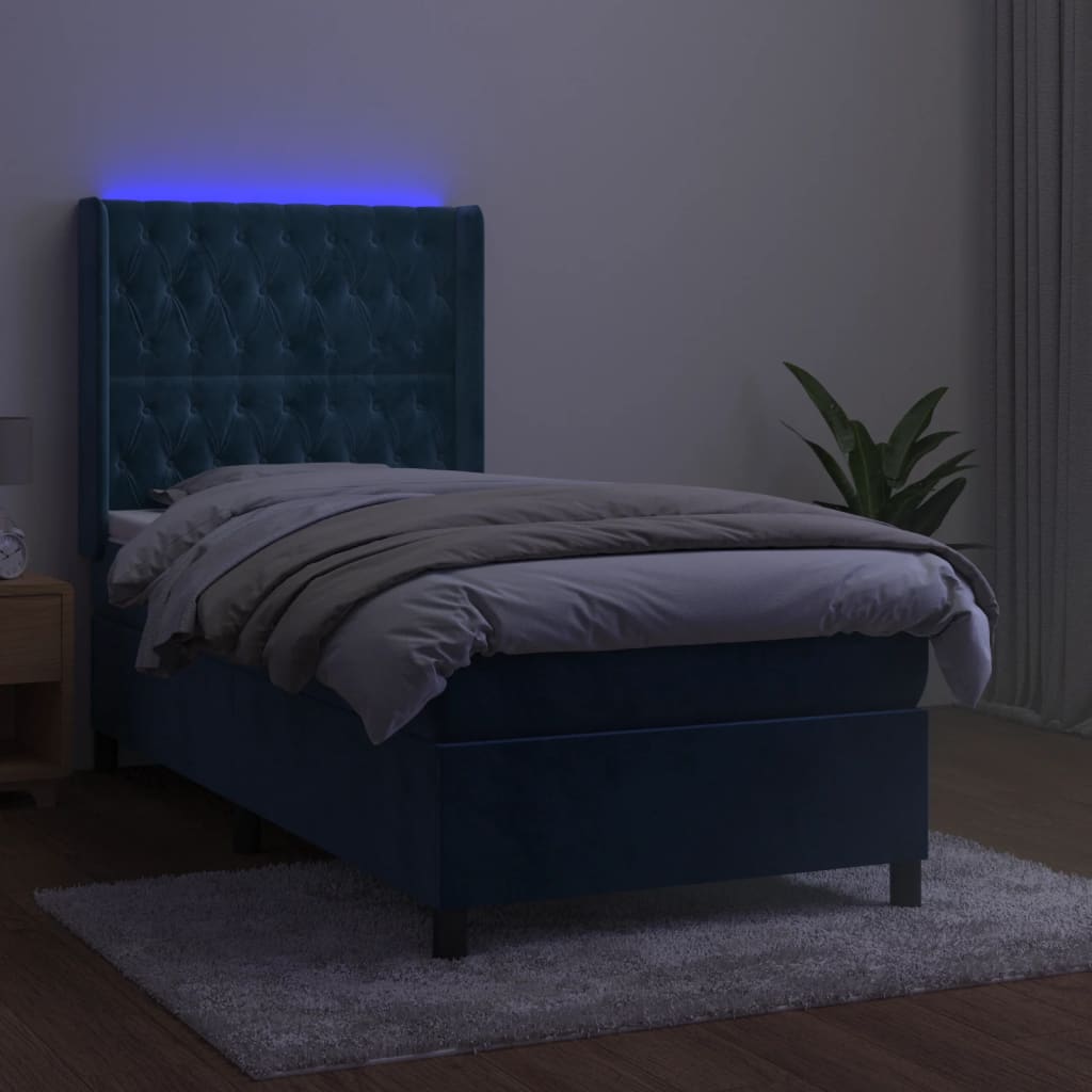 vidaXL Sommier à lattes de lit matelas LED Bleu foncé 90x200cm Velours