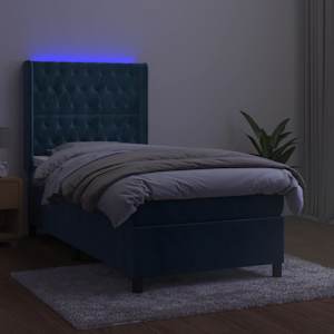 vidaXL Boxspring met matras en LED fluweel donkerblauw 90x200 cm