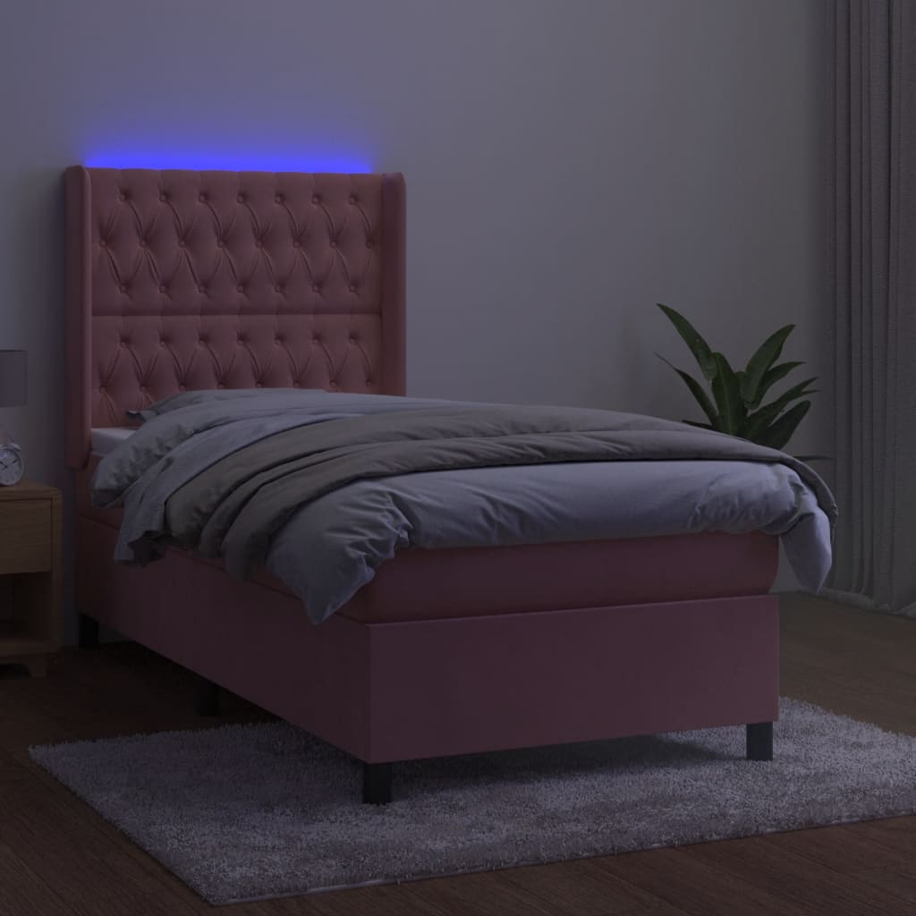 vidaXL Boxspring met matras en LED fluweel roze 90x200 cm afbeelding