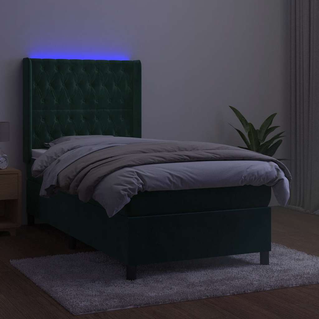 vidaXL Boxspring met matras en LED fluweel donkergroen 100x200 cm groen, foto 2