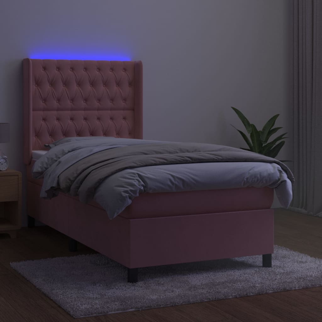 vidaXL Boxspring met matras en LED fluweel roze 100x200 cm afbeelding