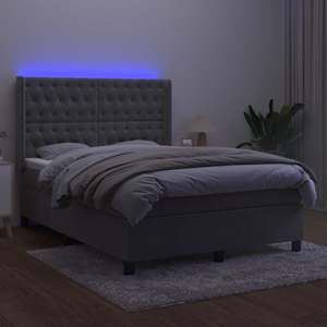 Box spring postel s matrací a LED světle šedá 140x190 cm samet - obrázek 3