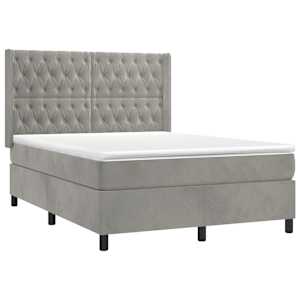 Box spring postel s matrací a LED světle šedá 140x190 cm samet - obrázek 4