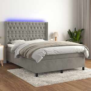 Box spring postel s matrací a LED světle šedá 140x190 cm samet - obrázek 1