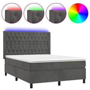 Box spring postel s matrací a LED tmavě šedá 140x190 cm samet - obrázek 2