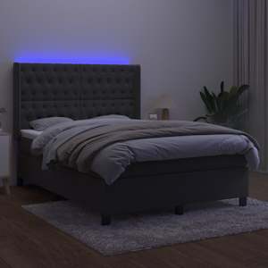 Box spring postel s matrací a LED tmavě šedá 140x190 cm samet - obrázek 3