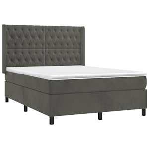 Box spring postel s matrací a LED tmavě šedá 140x190 cm samet - obrázek 4