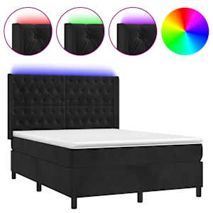 vidaXL kontinentaalvoodi madrats ja LED, must, 140x190 cm, samet