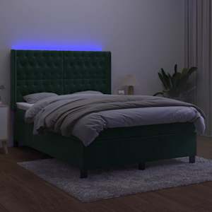 Box spring postel s matrací a LED tmavě zelená 140x190 cm samet - obrázek 3