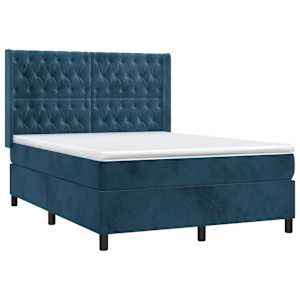 Box spring postel s matrací a LED tmavě modrá 140x190 cm samet - obrázek 3