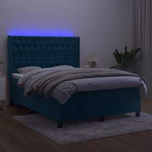 Box spring postel s matrací a LED tmavě modrá 140x190 cm samet - obrázek 4