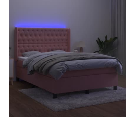 vidaXL kontinentaalvoodi madrats, LED, roosa, 140x190 cm, samet