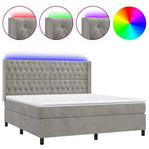Box spring postel s matrací a LED světle šedá 160x200 cm samet - obrázek 2